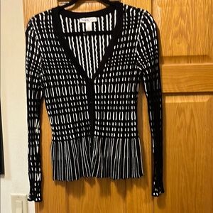 White House Black Market Ribbed Peplum Blouse Black and White